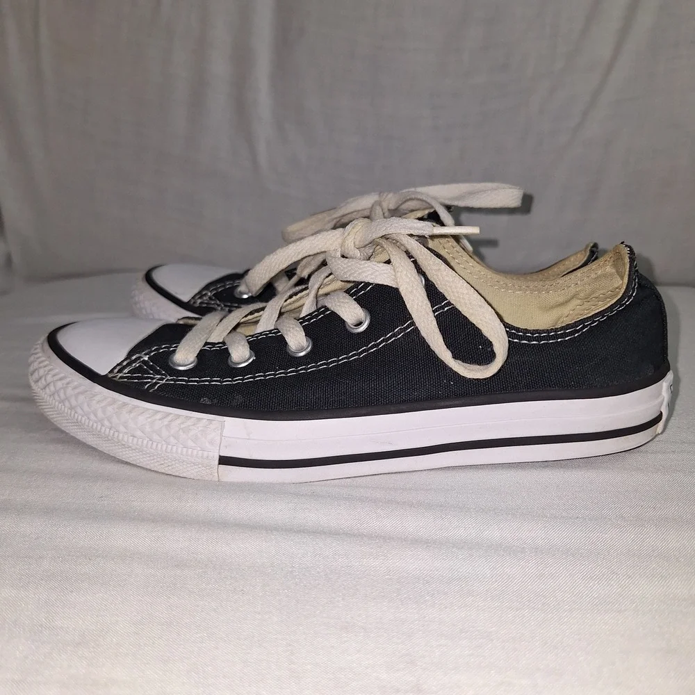 Black Canvas Low Top Converse‎ All Star Shoes Boy Girl Youth Chuck Taylor US 2.5